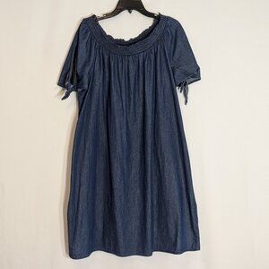 TERRA & SKY Dark Blue Chambray Pullover Boho Peasant Dress; Size 14W